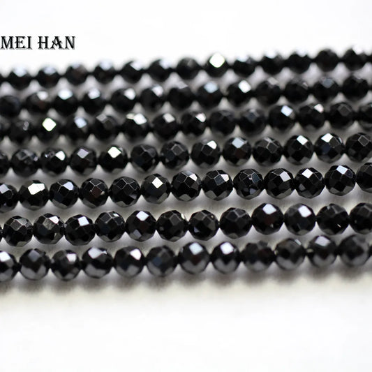 Meihan (3 brins/ensemble) spinelle noire naturelle de 4mm, perles rondes à facettes en vrac pour bijoux, cadeau design DIY