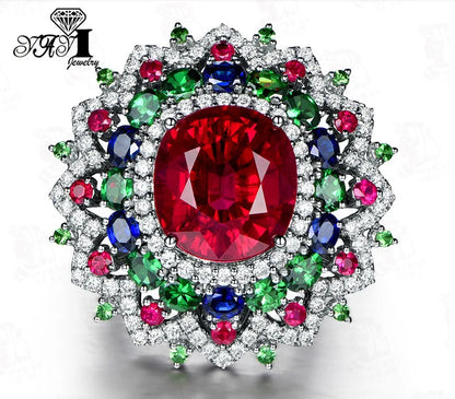 YaYI – bijoux coupe princesse, corindon rouge, pierres précieuses, Zircon, couleur argent, fiançailles, fête de mariage, bagues précieuses