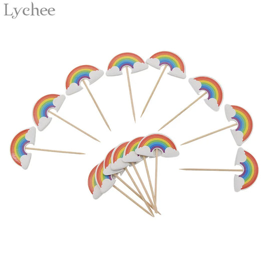 Lychee Life 24 pièces dessin animé arc-en-ciel Cupcake Toppers enfants fête d'anniversaire décorations de mariage gâteau drapeau fournitures