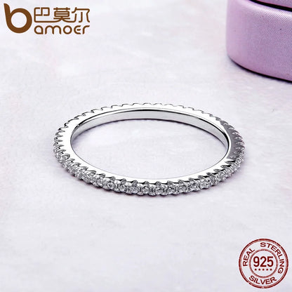 BAMOER classique 925 en argent Sterling de haute qualité cercle clair CZ géométrique empilable anneaux pour les femmes bijoux de mariage cadeau SCR066