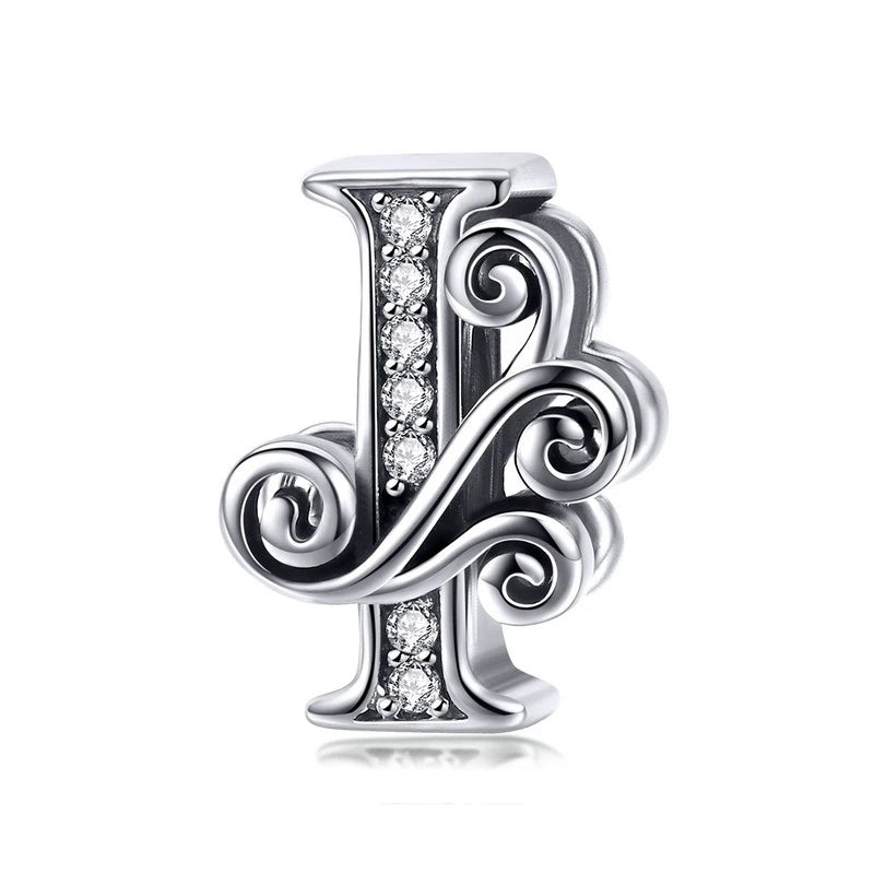 BAMOER classique 925 en argent Sterling lettre Vintage A à Z 26 lettre breloques ajouré CZ Alphabet perles ajustement bracelet à breloques BSC030