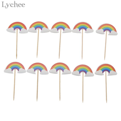 Lychee Life 24 pièces dessin animé arc-en-ciel Cupcake Toppers enfants fête d'anniversaire décorations de mariage gâteau drapeau fournitures