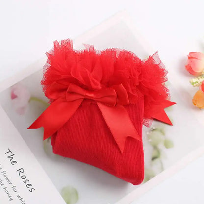Chaussettes bébé fille avec nœud papillon dentelle à volants princesse chaussette en coton avec rubans Multi couleurs gris rouge noir rose blanc chaussettes princes