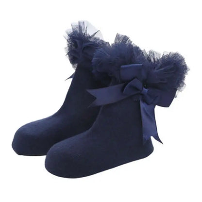 Chaussettes bébé fille avec nœud papillon dentelle à volants princesse chaussette en coton avec rubans Multi couleurs gris rouge noir rose blanc chaussettes princes
