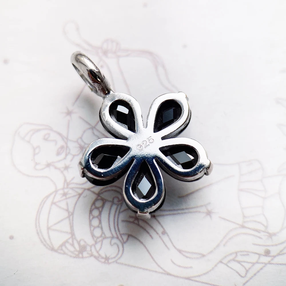 Pendentif fleur en cristal noir, marque de bijoux à la mode, accessoires européens, cadeau en argent Sterling 925 pour femmes