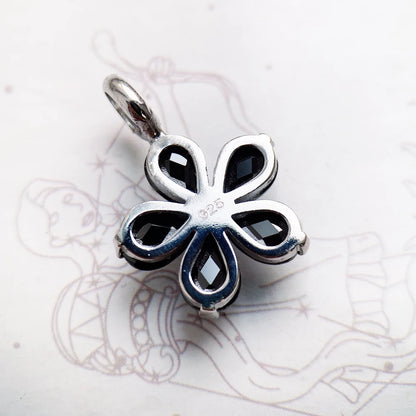 Pendentif fleur en cristal noir, marque de bijoux à la mode, accessoires européens, cadeau en argent Sterling 925 pour femmes