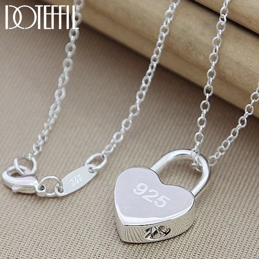 DOTEFFIL – collier avec pendentif carré/verrouillage en forme de cœur, en argent Sterling 925, avec Logo Original, chaîne de 16 à 30 pouces pour femmes, fiançailles et mariage