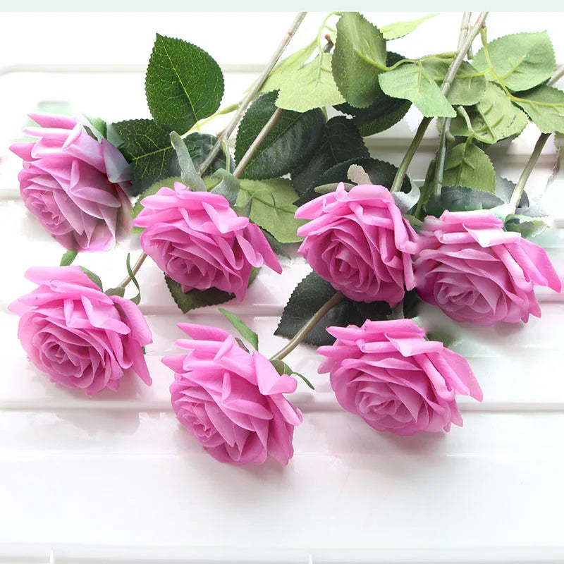 7 pièces vraie touche Rose branche tige Latex Rose main sensation feutre Simulation décorative artificielle Silicone Rose fleurs maison mariage