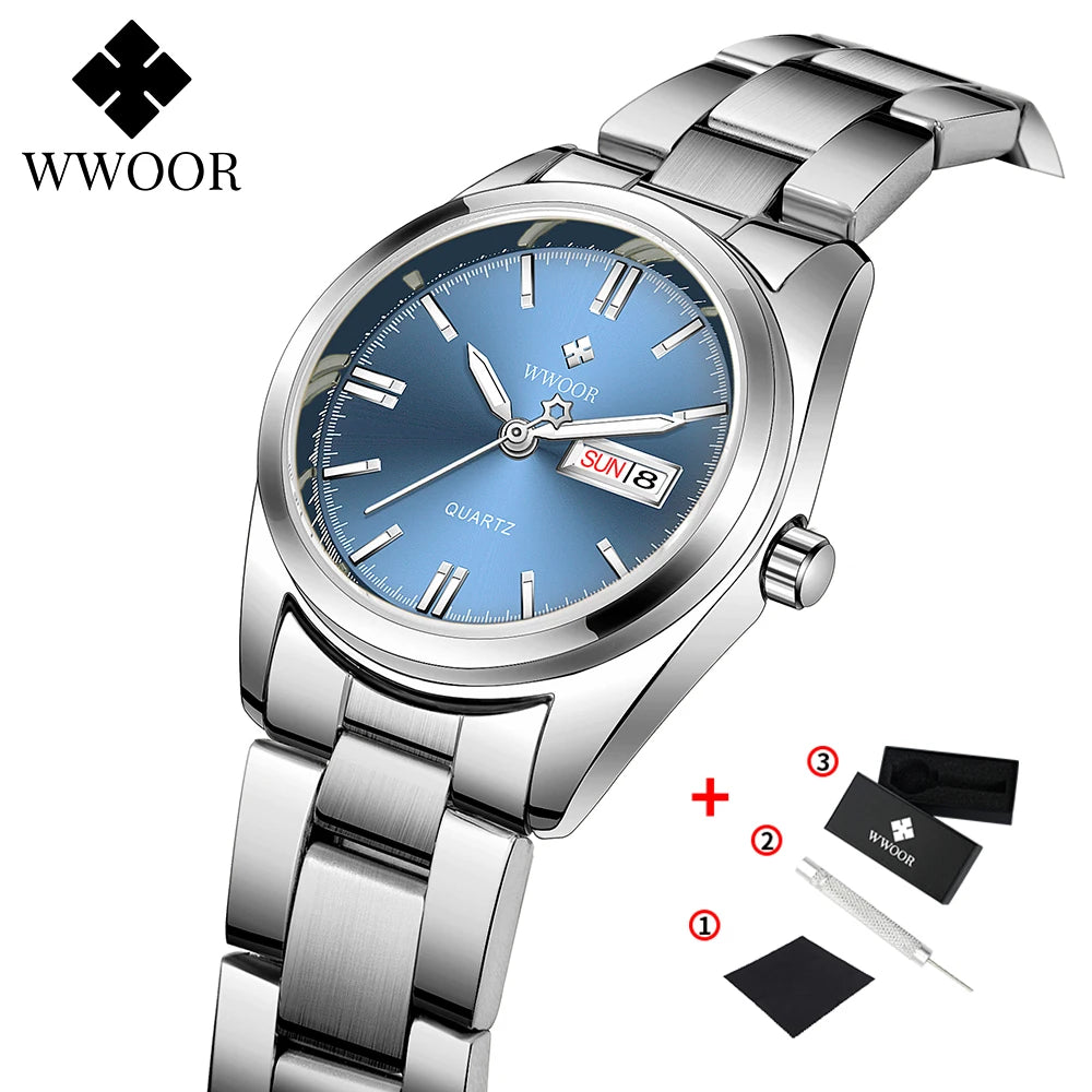 WWOOR-Montre à Quartz en Acier Inoxydable pour Femme, Étanche,