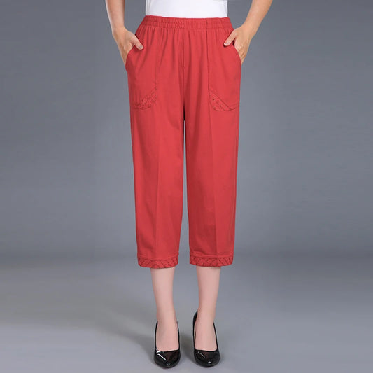 Pantacourt en pur coton pour femme, pantalon décontracté, taille élastique, grande taille 4XL, été 2025