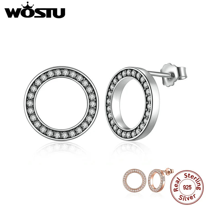 WOSTU mode chaude 100% 925 argent Sterling chanceux pour toujours boucles d'oreilles circulaires pour les femmes authentique Original bijoux cadeau