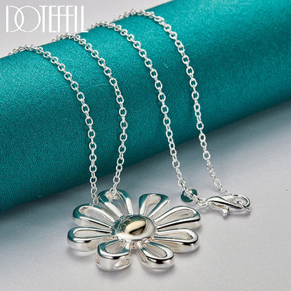 DOTEFFIL 925 en argent Sterling 18 pouces chaîne fleur pendentif collier pour les femmes de mariage fiançailles mode charme bijoux