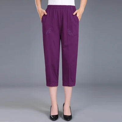 Pantacourt en pur coton pour femme, pantalon décontracté, taille élastique, grande taille 4XL, été 2025