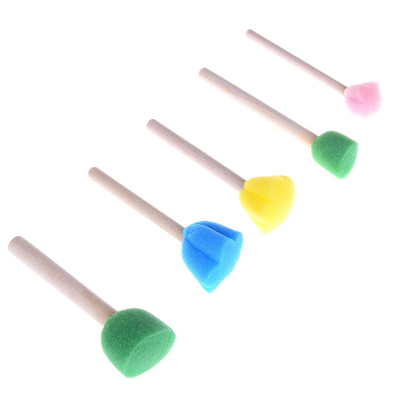5 pièces manche en bois éponge pinceau enfants enfants fleur Graffiti Art dessin peinture jouets outil école papeterie fournitures