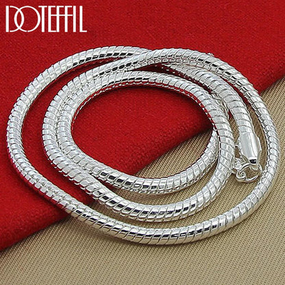 DOTEFFIL 925 argent Sterling 16/18/20/24/22/24/26/30 pouces 3mm serpent chaîne collier pour femme homme mariage fiançailles bijoux