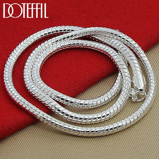DOTEFFIL 925 argent Sterling 16/18/20/24/22/24/26/30 pouces 3mm serpent chaîne collier pour femme homme mariage fiançailles bijoux