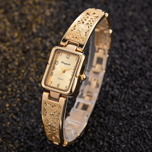 Saat-Montre à quartz carrée pour femme, montre-bracelet pour femme, argent, or, marque supérieure,