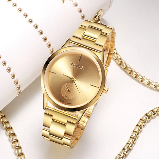 WoMaGe montres femmes montres en or en acier inoxydable montres à Quartz