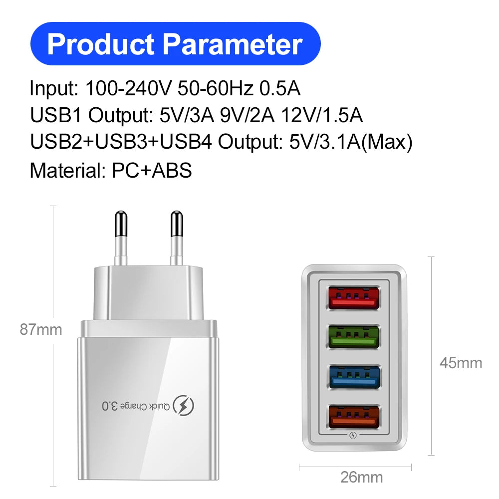Chargeur USB 3A 4 ports USB Charge rapide 3.0
