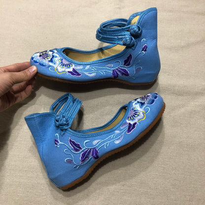 Veowalk Vintage femmes coton fleur broderie chaussures dames décontracté Style chinois confortable doux toile danse Ballets ballerine