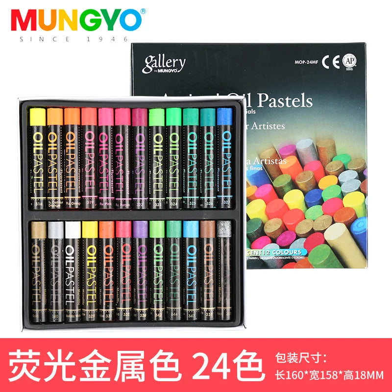 Mungyo-Crayons Fluorescents à l'Huile Douce, Pastel D.lique Sec pour Dessin, Craies Rapdocument, Papeterie, Bureau, Avertissement, 12/24 Couleurs