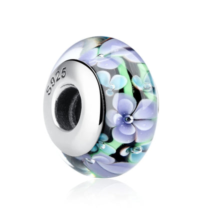 BAMOER 925 en argent Sterling belle fleur rose perles de charme en verre de Murano européen