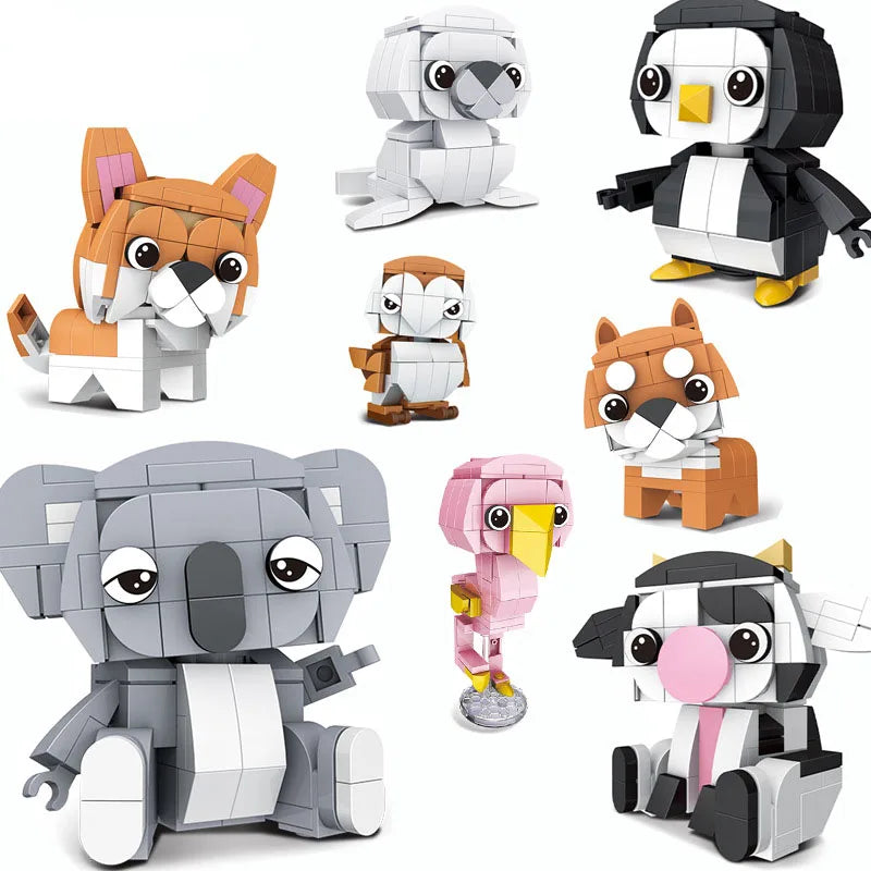 Vente unique créatif 3D Mini Animal bloc ensemble bricolage chien tigre lapin écureuil pingouin hibou Koala vache construction brique jouet pour les enfants
