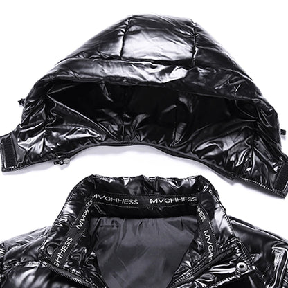 Veste d'hiver en cuir brillant pour hommes, Parka décontractée, Vêtements d'extérieur, Rembourrage matelassé imperméable, Support chaud avec capuche, Manteau d'extérieur, Nouveau