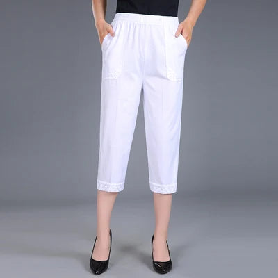 Pantacourt en pur coton pour femme, pantalon décontracté, taille élastique, grande taille 4XL, été 2025