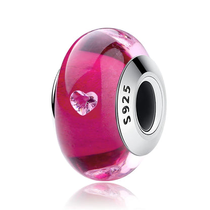 BAMOER 925 en argent Sterling belle fleur rose perles de charme en verre de Murano européen