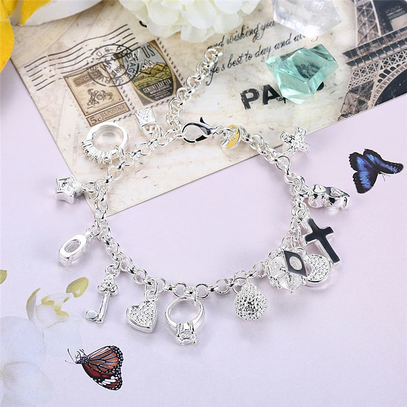 DOTEFFIL 925 en argent Sterling lune coeur serrure croix Bracelet pour hommes femme charme fête de mariage bijoux de mode