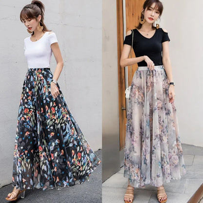 TingYiLi-Jupe longue de plage en mousseline de soie, style boho, imprimé floral, pour femmes
