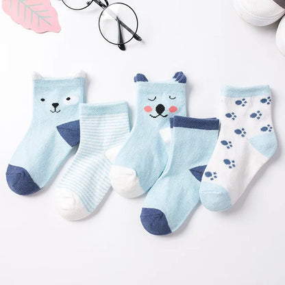 5 paires / lots de chaussettes en coton doux pour enfants garçons filles bébé bande de mode bande chaude automne hiver 0-8 ans chaussettes de dessin animé pour enfants