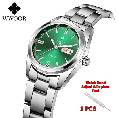 WWOOR-Montre à Quartz en Acier Inoxydable pour Femme, Étanche,