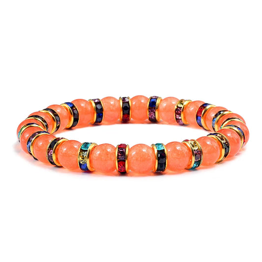 Bracelet de prière en pierre naturelle, Orange vif, corde en strass élastique, pour hommes et femmes, bijoux de Yoga faits à la main,