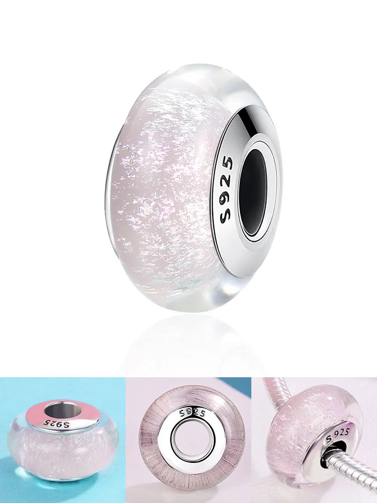 BAMOER 925 en argent Sterling belle fleur rose perles de charme en verre de Murano européen