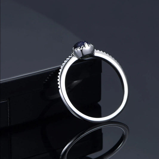Bague Vintage en pierre naturelle de sable bleu pour femmes, Solitaire rond, Simple, Style minimaliste, bijoux fins, cadeaux d'anniversaire de fiançailles