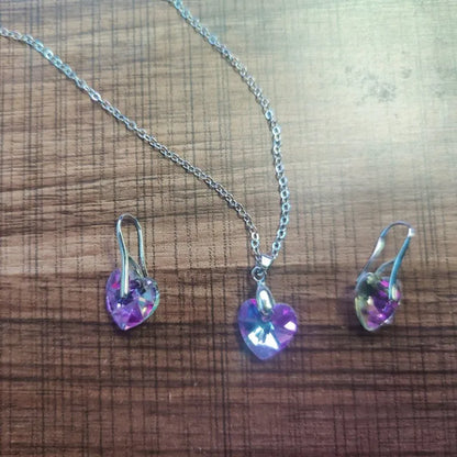 Ensemble de bijoux pendentif coeur pour femme, collier, boucles d'oreilles, argent, violet, Zcomprend