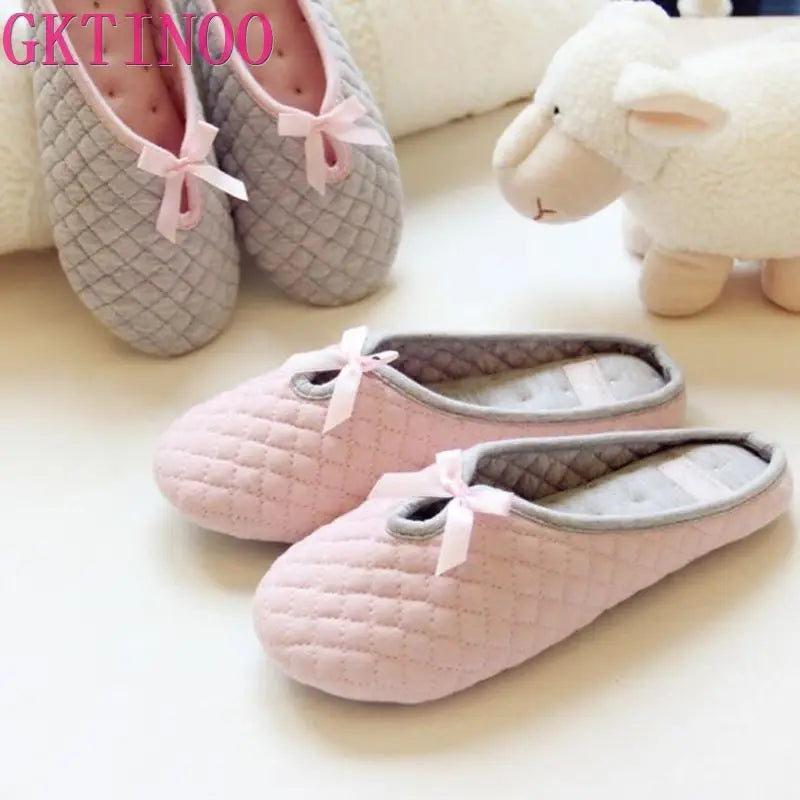 Joli nœud papillon hiver femmes maison pantoufles pour intérieur chambre maison fond souple coton chaussures chaudes adultes invités appartements