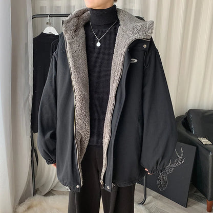Veste à capuche en fourrure d'agneau pour hommes, optique d'hiver, manteau court, coton, vêtements d'extérieur chauds, mode coréenne