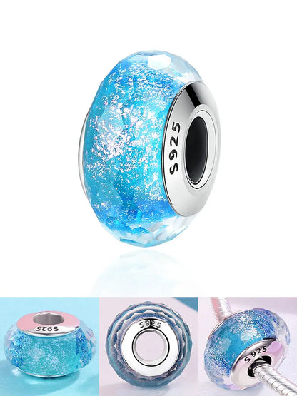 BAMOER 925 en argent Sterling belle fleur rose perles de charme en verre de Murano européen