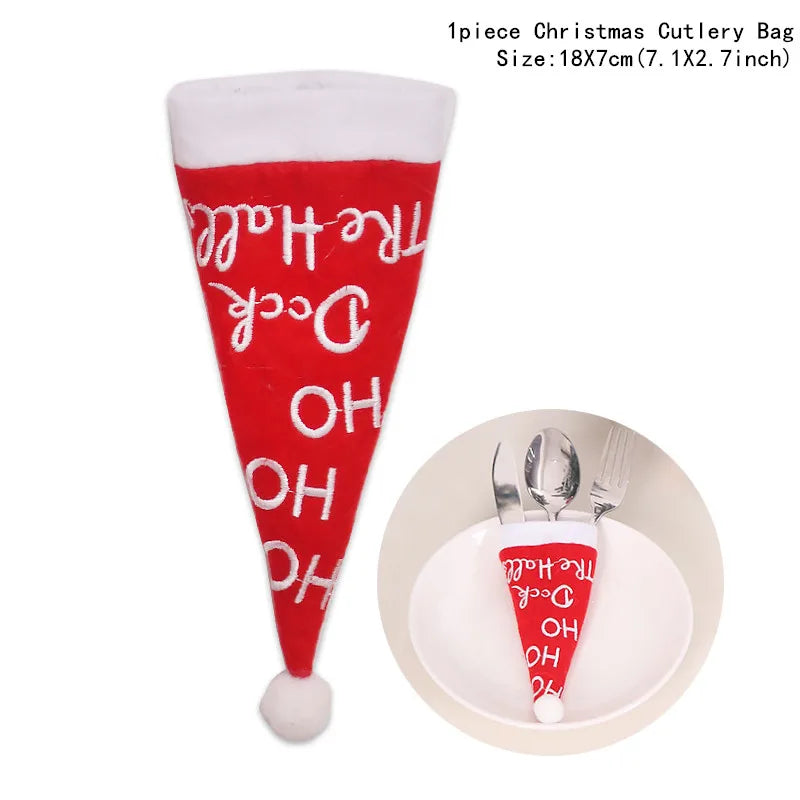 Décorations de Noël de Noel pour la maison, décor de table d'attente, cadeau de Noël du Nouvel An 2021, britannique, fourchette, porte-couteau, sac, 2022
