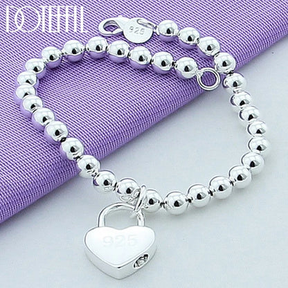 DOTEFFIL 925 argent Sterling coeur serrure 6mm perles chaîne Bracelets
