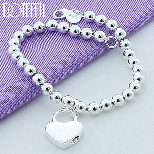 DOTEFFIL 925 argent Sterling coeur serrure 6mm perles chaîne Bracelets