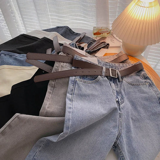 ZHISILAO-Jean droit avec ceinture pour femme, pantalon en denim, bleu basique, longueur de rinçage, vintage, gris, petit ami, coréen, 2021