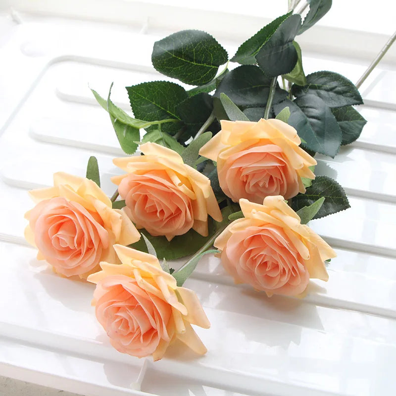7 pièces vraie touche Rose branche tige Latex Rose main sensation feutre Simulation décorative artificielle Silicone Rose fleurs maison mariage
