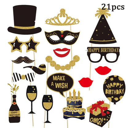 Pailles en papier à rayures dorées, 1 sac, numéro 30e 40e 50e 60e, lunettes à ceinture, pailles à boissons joyeux anniversaire pour adultes, décoration de fête en ballon
