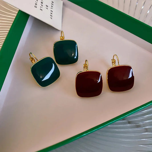 Boucles d'oreilles carrées en émail vintage pour femmes, bijoux géométriques, mode, nouveau, hiver