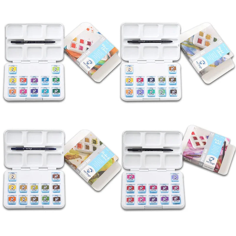 Van Gogh – ensemble de peintures à l'aquarelle, série de couleurs métalliques roses et violettes, fournitures d'art, fournitures scolaires