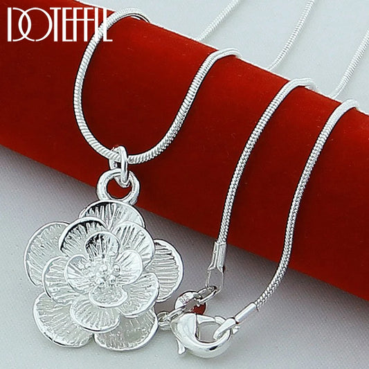 DOTEFFIL – collier avec pendentif fleur de Rose en argent Sterling 925, chaîne serpent de 18/20-24/26/30 pouces pour femmes, bijoux de fiançailles et de mariage